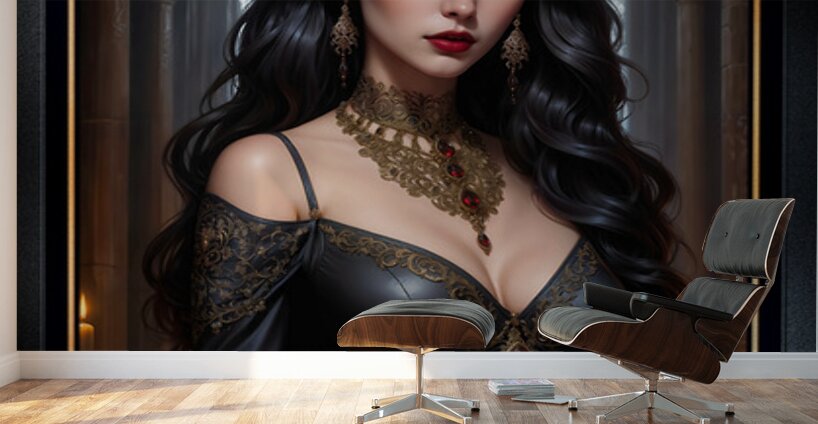 The Dark Elegance The Gothic Beauty Lirael von Schattenburg Gorgeous AI Concept Art by Xzendor7 Wall Murals