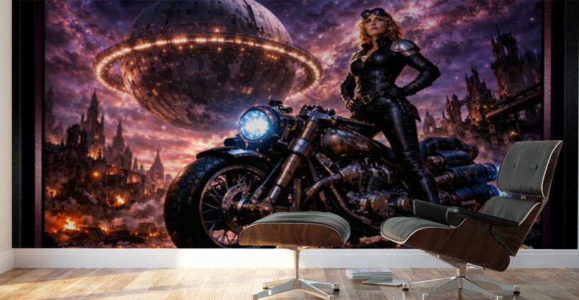 Galactic Portrait Of Livia Rorino Amidst A Cosmic Wasteland Commanding AI Concept Art by Xzendor7 Wall Murals