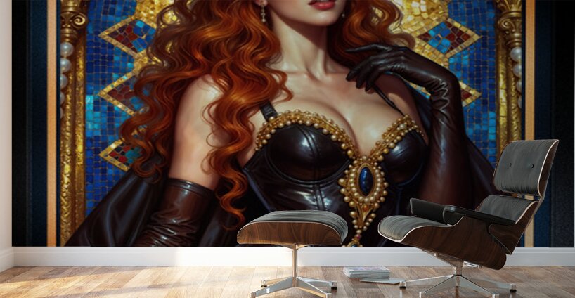 Pinup Diva Portrait Of Liliane Chalmond In Divine Elegance Theatrical AI Concept Art by Xzendor7 Wall Murals