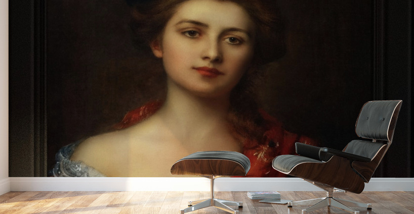 Woman In A Red Embroidered Shawl by Albert Lynch Classical Fine Art Reproduction Wall Murals