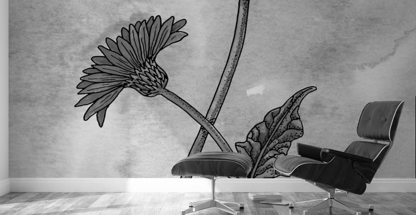 Gerbera Simple Gray Botanical Flower On Watercolor Marble  Wall Murals