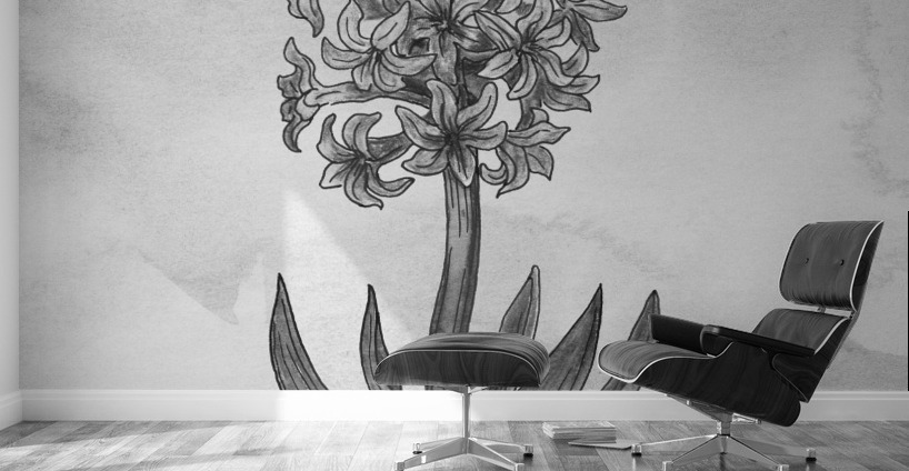 Hyacinth Simple Gray Botanical Flower On Watercolor Marble  Wall Murals