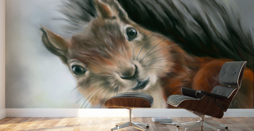 Tree Squirrel Red and Gray Wall Murals