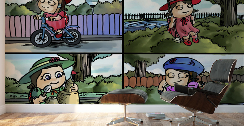 Lass the Ladybug in Action   4 panel Favorites for Kids Room and Nursery   Bugville Critters Wall Murals