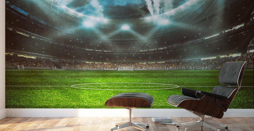 football stadium with stands full fans waiting night game Wall Murals
