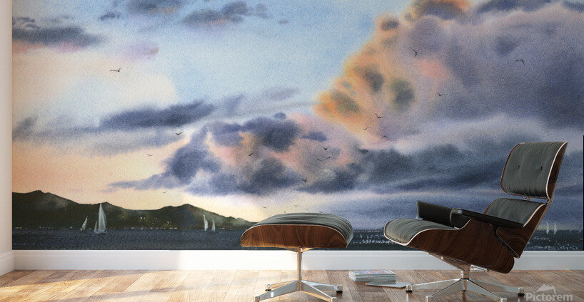 Sea and pink clouds Wall Murals