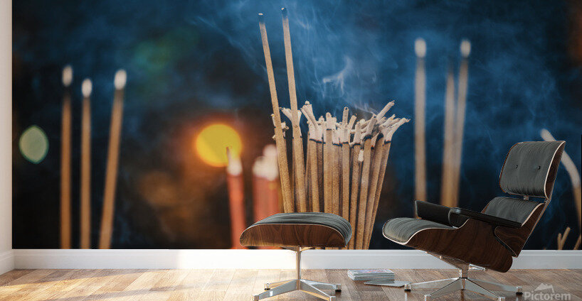 Incense sticks burning with smoke Wall Murals