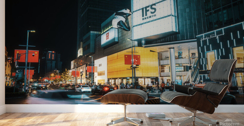 Downtown Chengdu illuminated at night Wall Murals