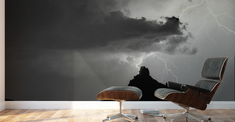 Pinnacle Peak Arizona Lightning Strike BW Wall Murals