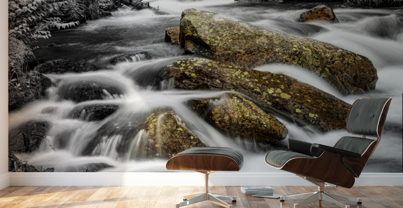 Cascading Water and Rocky Mountain Rocks BWSC Wall Murals