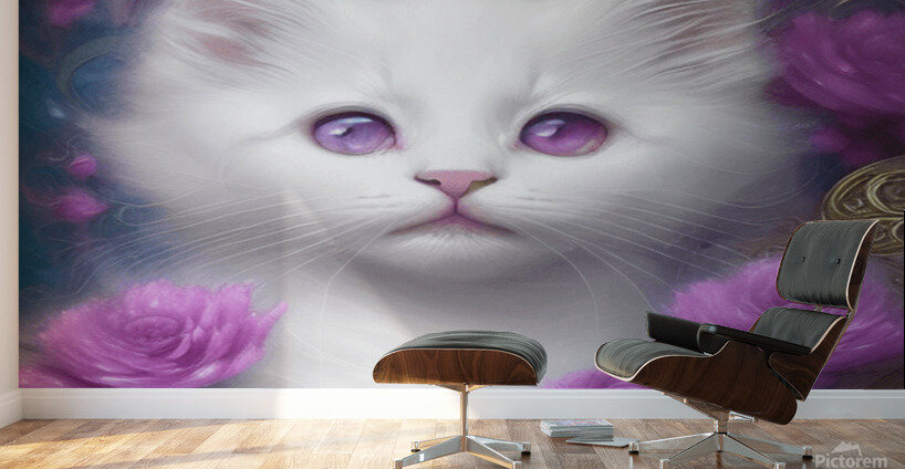 Fractal Flowers White Fluffy Kitten Cat Carri Wall Murals
