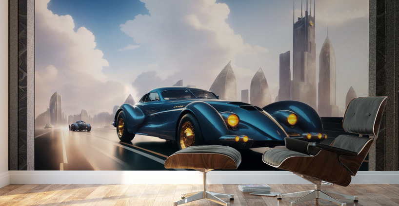 Art Deco Elegance Hits The Road The Alpha AX5 Beautiful AI Concept Art by Xzendor7 Impression murale