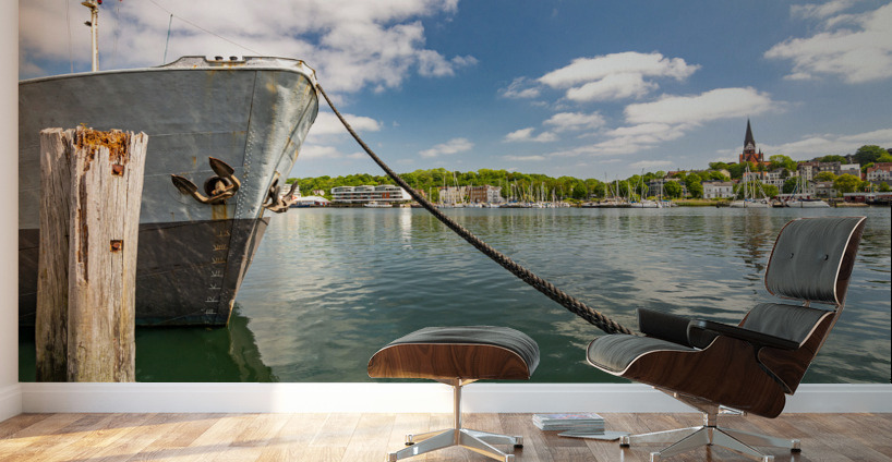 Scenic view of the harbour and waterfront in Flensburg Germany Wall Murals