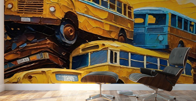 School Bus Cemetery  Wall Murals