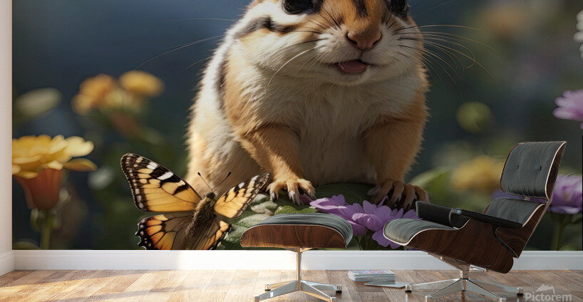 Chipmunk Encounter with a Butterfly Environment Wall Murals