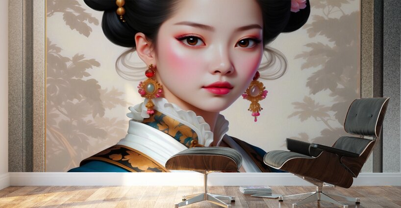 Portrait Of An Elegant Japanese Young Lady Gorgeous AI Concept Art by Xzendor7 Wall Murals
