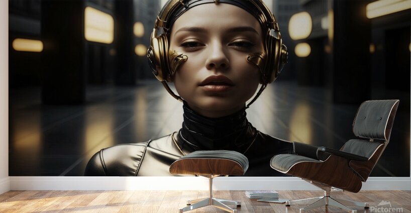 Ai portrait of a young woman in a futuristic world Wall Murals
