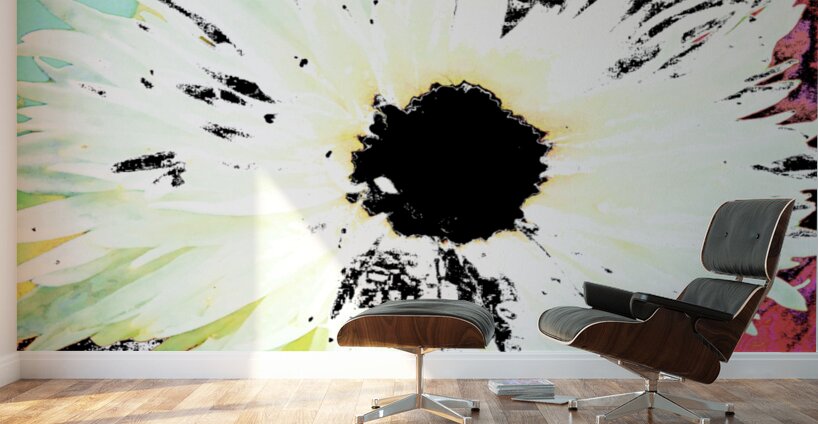 White Daisy Dark Centred on an Abstract Background Wall Murals