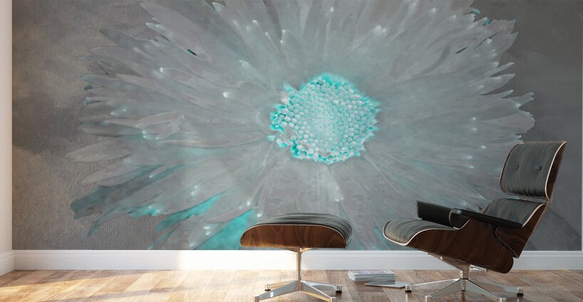 Turquoise Silver Daisy on Light Abstract Background Wall Murals