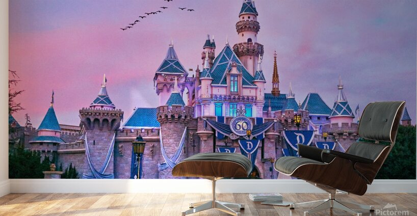 Sunset Birds over Castle Wall Murals