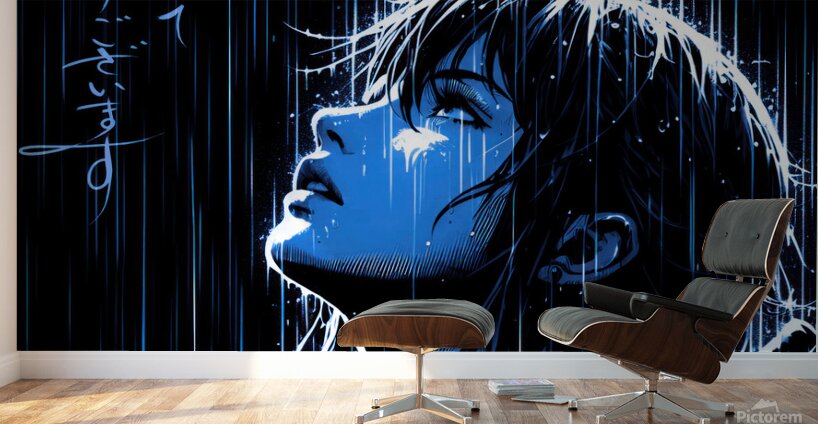 Dramatic blue rain Wall Murals
