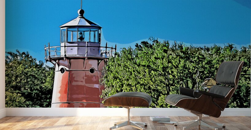 Pink Isle La Motte Lighthouse Tower in Lake Champlain in Vermont - Illus. Wall Murals