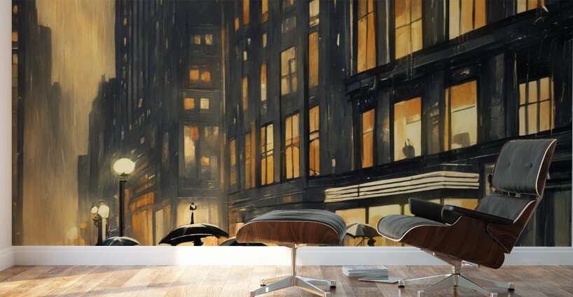 Vintage New York City at Night in the Rain  Wall Murals
