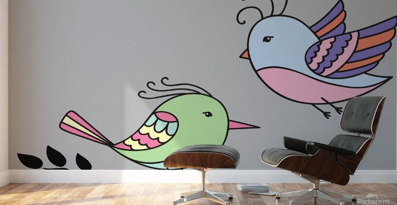 birds flying branch encounter Wall Murals