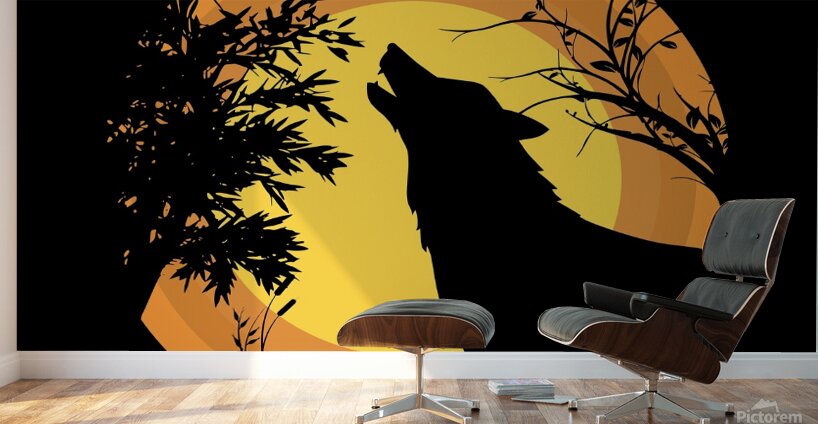 wolf moon wild grass animal birds Wall Murals
