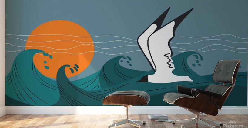 seagull sea storm waves Wall Murals