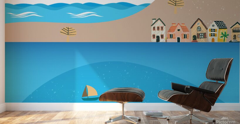 coast beach sea water mountains Wall Murals