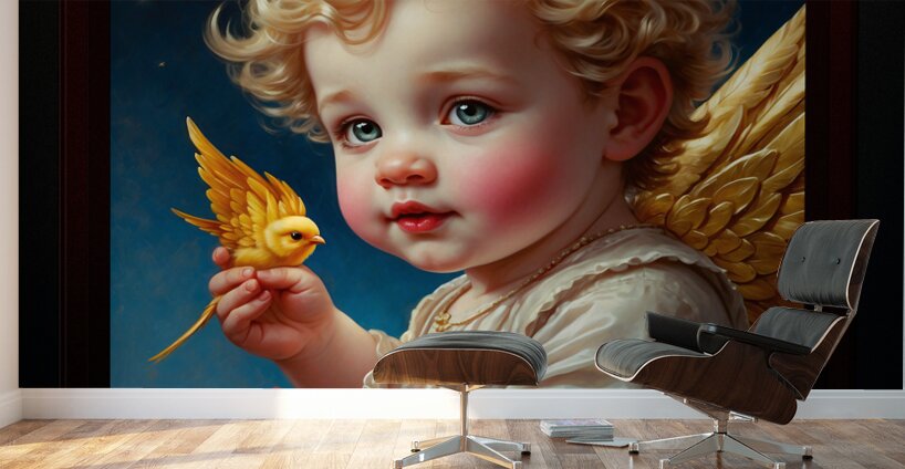 See Its A Golden Bird Adorable AI Concept Art Portrait by Xzendor7 Wall Murals