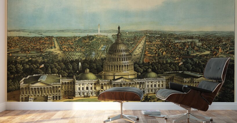 Low-angle birds-eye view of central Washington DC from 1871 Wall Murals