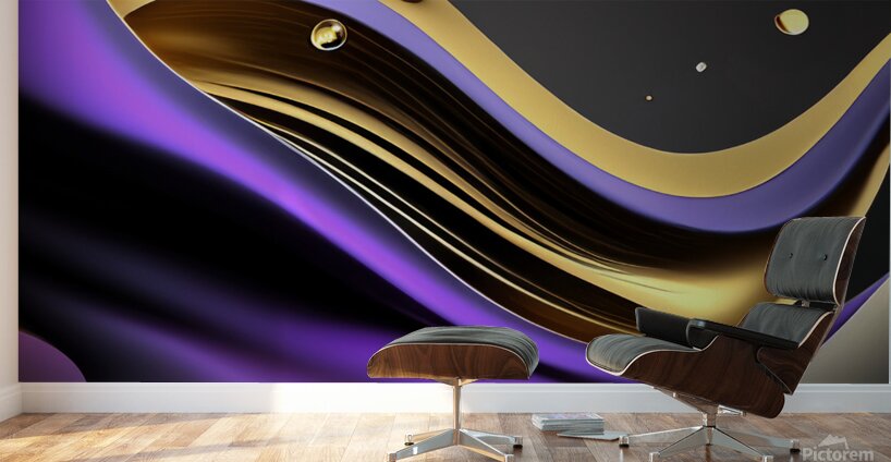 Purple Black & Gold Waves Wall Murals