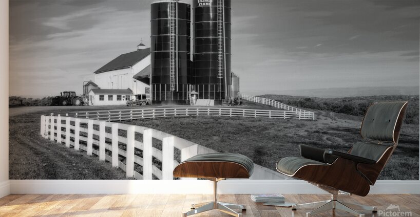 Silos and Fence B W Wall Murals