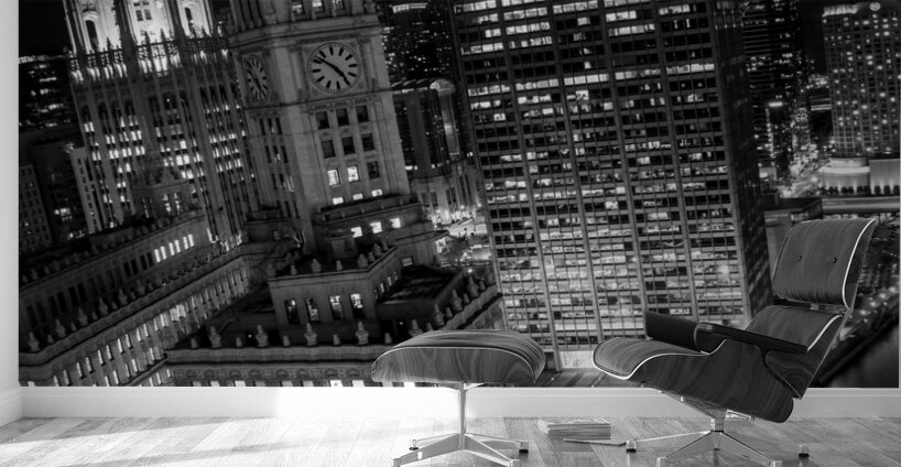 moonrise over downtown chicago at night  vertical Wall Murals