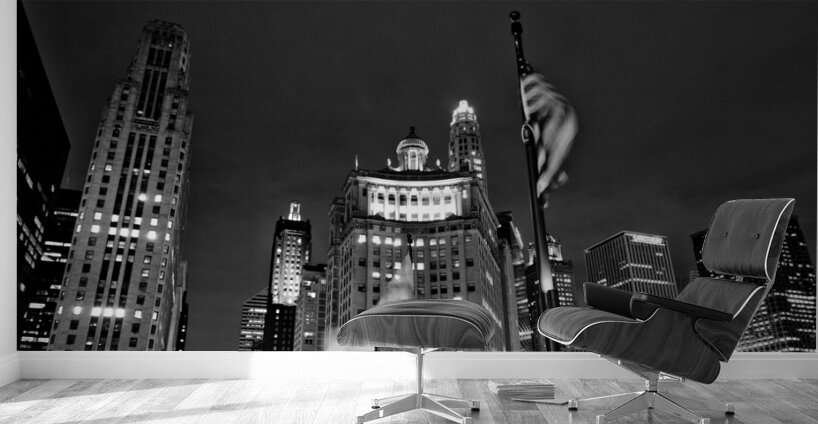 wacker drive and michigan avenue at night  panora Wall Murals