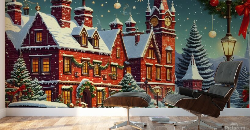 village town snow Wall Murals