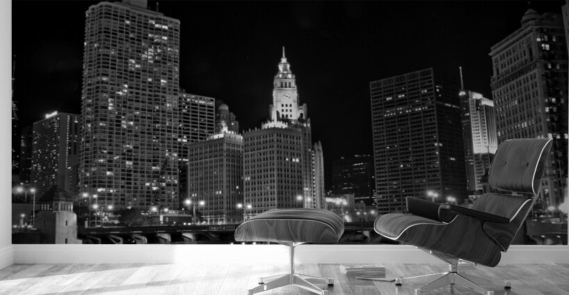 wrigley building and chicago river at night  pano Wall Murals