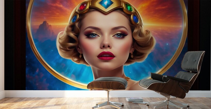 Her Cosmic Halo Pin Up Girl Poster Art Captivating AI Concept Art Portrait by Xzendor7 Wall Murals