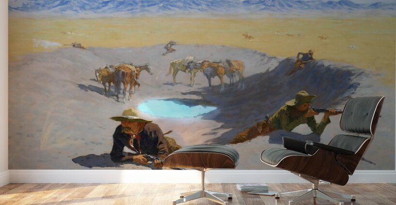frederic remington watering hole western art Wall Murals