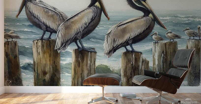 pelicans birds ocean wildlife Wall Murals