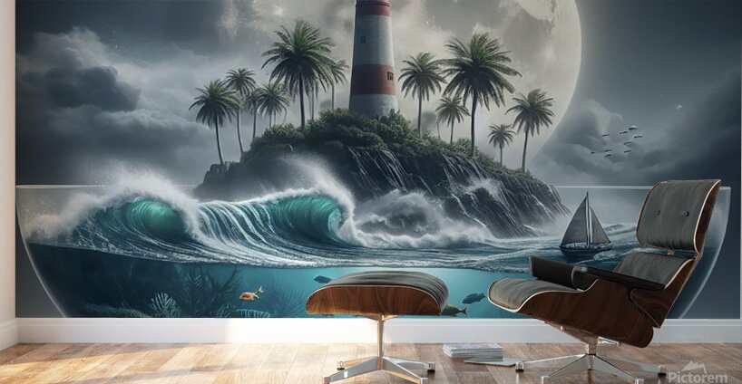 lighthouse ocean underwater palms Wall Murals