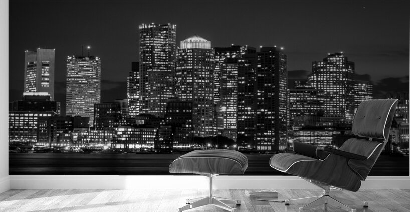boston skyline night  horizontal 1249 Boston 13k. Wall Murals