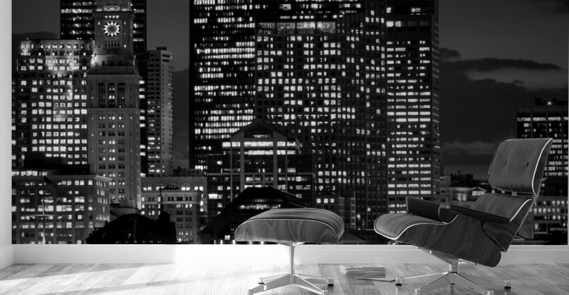 long wharf night from east boston piers  square 3 Wall Murals