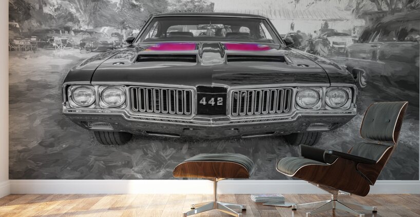 1970 Black Oldsmobile 442 W30 X 3 Wall Murals