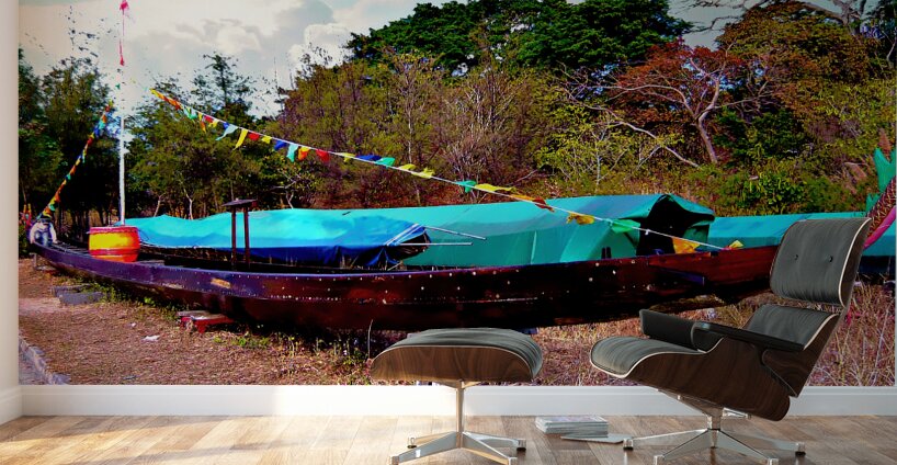 Hong Kong-A Useless Fishing Boat at Cheung Chau Wall Murals