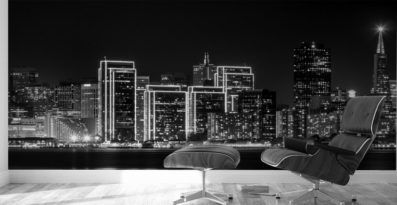 downtown san francisco skyline at night  panorami Wall Murals