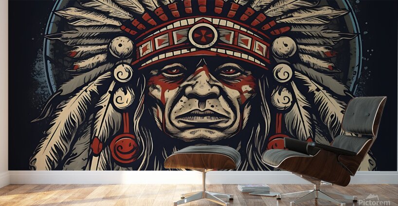 indian chief leader headdress man portrait tribe Wall Murals