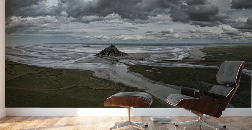 Mont  Saint Michel Overhead Panorama Wall Murals
